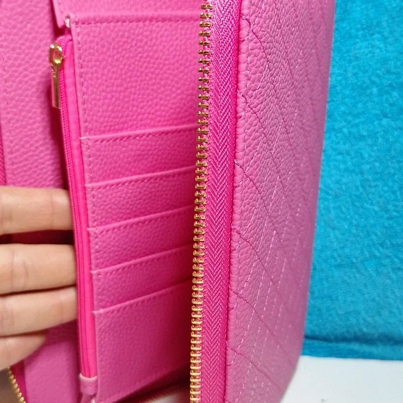 A6 Personal Binder, A6 Cash Stuffing Wallet Quilted Hot Pink Zipper Planner NEW - Picture 3 of 7